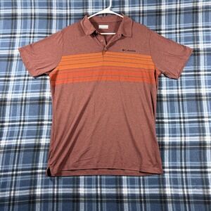 Columbia Mens Omni-Wick Polo Shirt Maroon Orange Striped AO2215 Medium